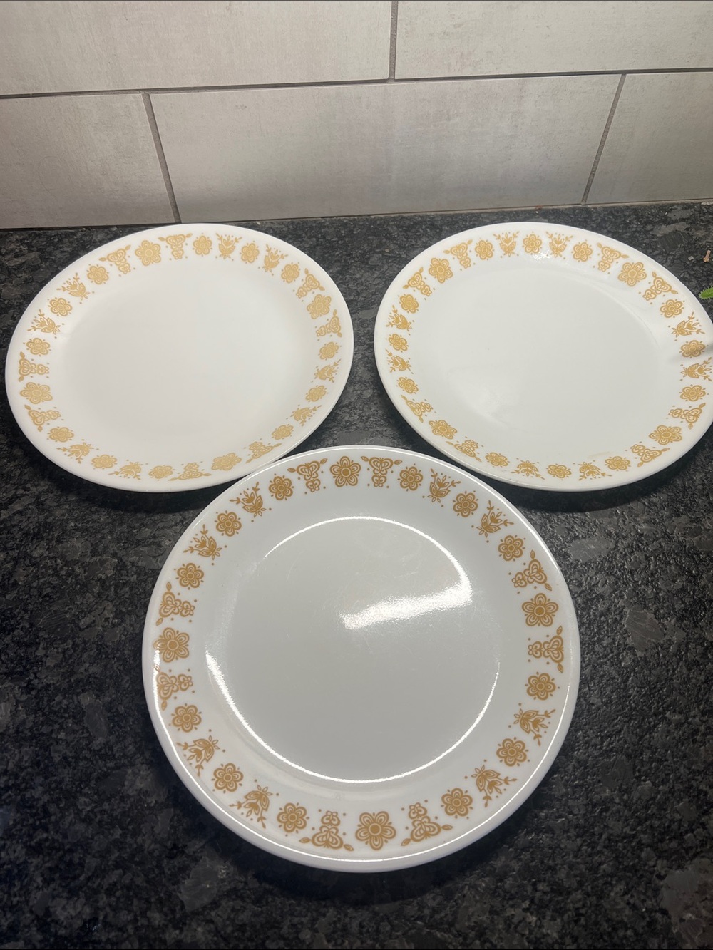 Corelle White Salad Plates with Gold Floral Border - Set of 3